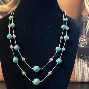 Elegant Silver and Turquoise Beaded Necklace